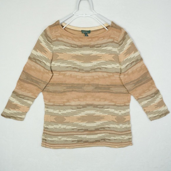 LRL Ralph Lauren Southwest Boat Neck 3/4 Sleeve Linen Blend Knit Sweater XL - Picture 2 of 7